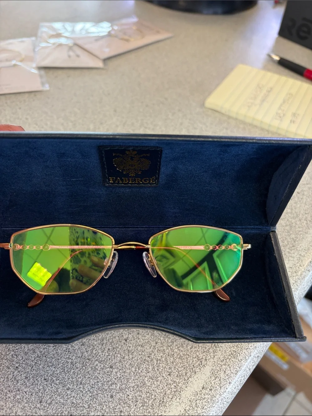 Faberge Vintage Gold Frame Sunglasses with Green and Purple Iridescent Lenses